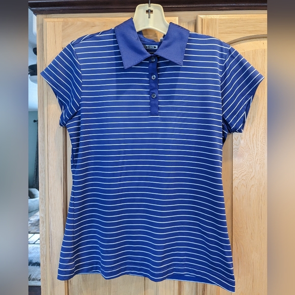 Adidas, Purple and White Striped Women's Sm. Golf Polo - Picture 1 of 3